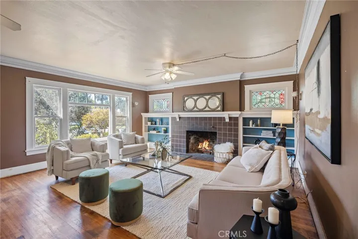 Original Batchelder Tiles surround the fireplace