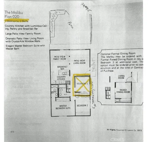 Floor Plan from builder shows where 3rd bedroom was.