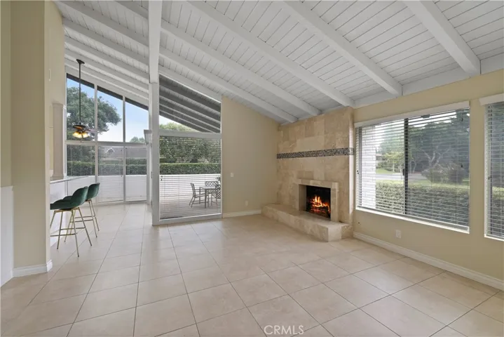 High beamed ceilings throughout the home.
