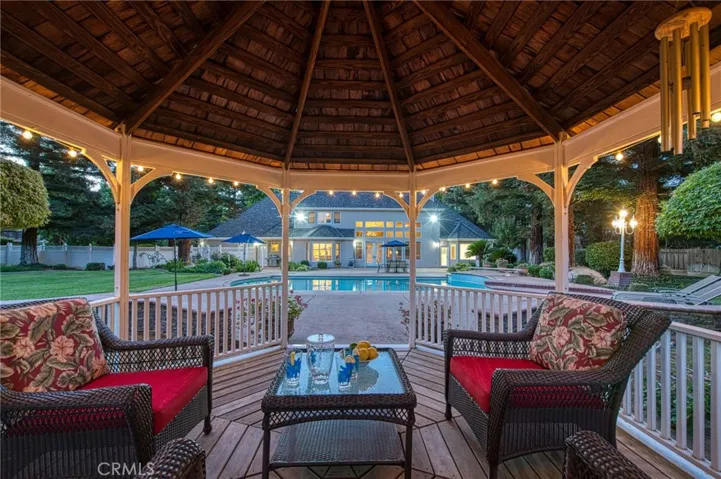 Inside back yard gazebo facing the pool and home