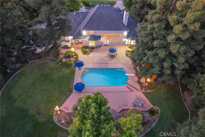 Birds eye view of backyard and back of home, facing north
