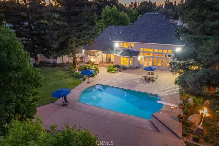 Back yard pool area at dusk