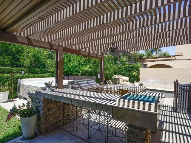 Above ground spa (included) and barbecue with firepit center