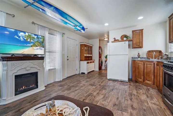 Electric "fireplace" adds warmth and charm to this setting