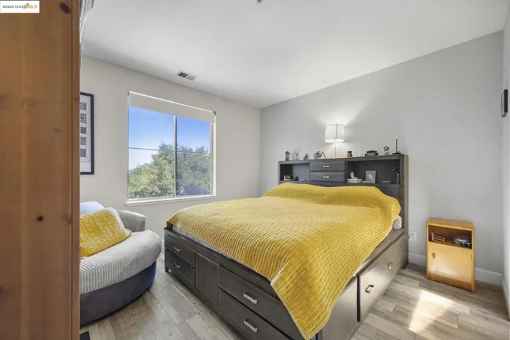 Bedroom with light wood-style flooring
