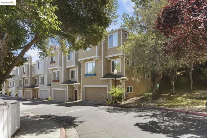 View of front of property with an attached garage, driveway, and a residential view