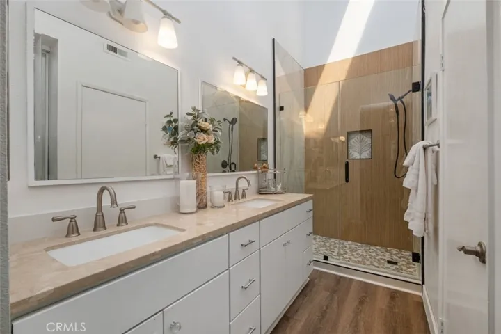 Stunning spa like primary suite bathroom.