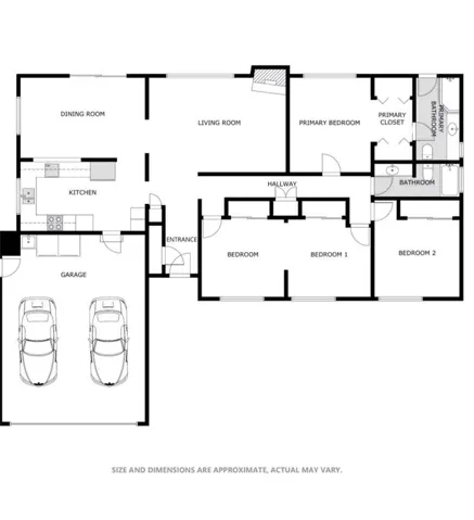 Floorplan - Size and Dimensions are approximate, actual may vary.