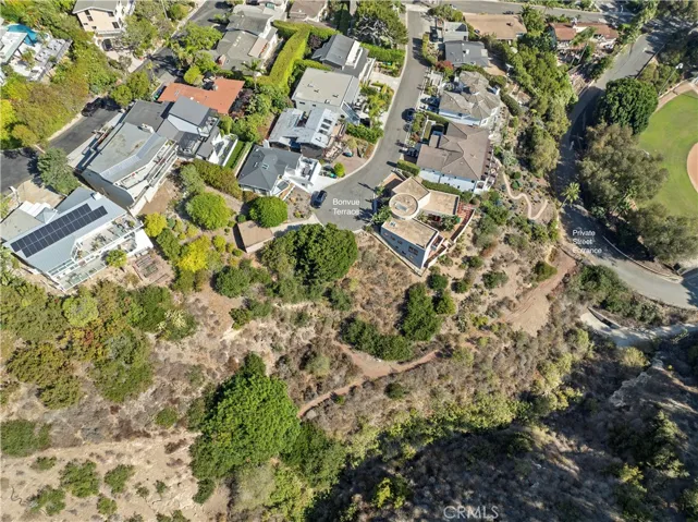 2 access points. Upper on Bonvue Terrace and lower on private street off of Hillcrest