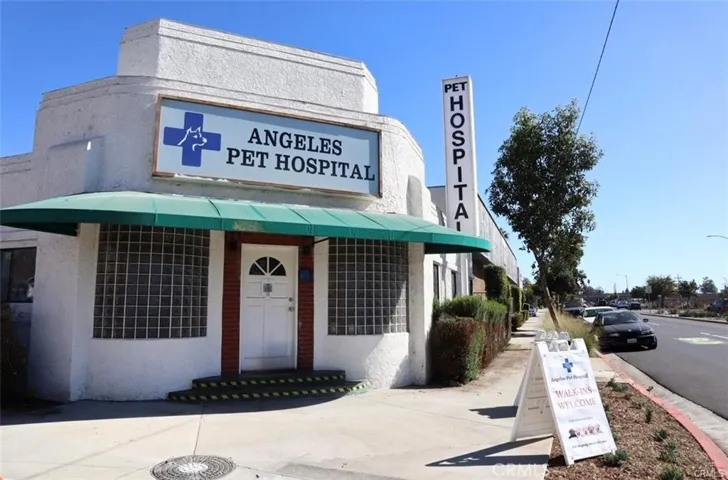Close up view of Veterinary Hospital entrance.