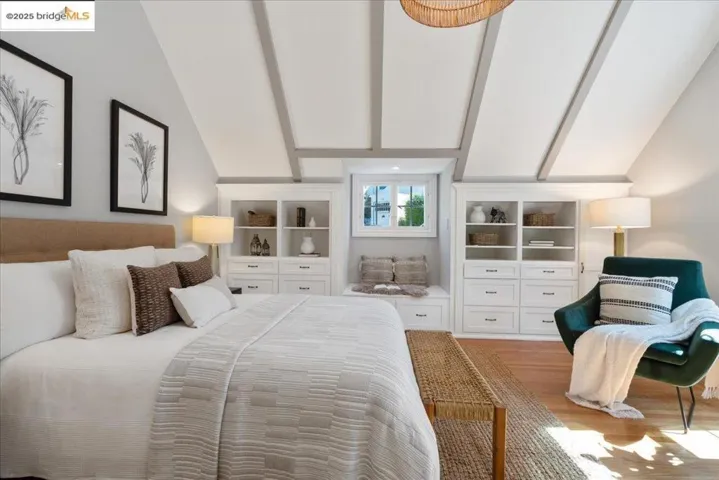 Bedroom with light wood-style floors