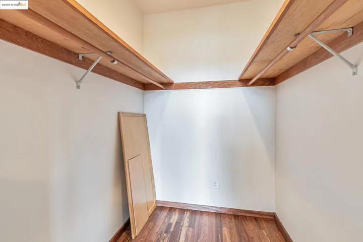 Walk in closet with wood finished floors