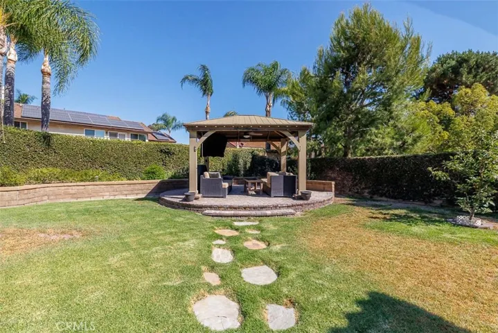 The fully covered gazebo is furnished with electrical for lighting, TV, etc