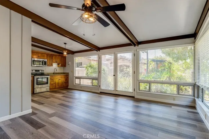 Living area and kitchen.