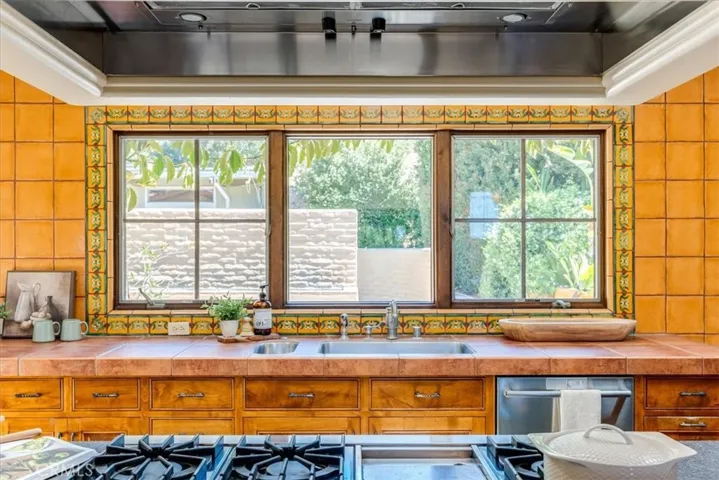 Kitchen windows looking out onto the courtyard.