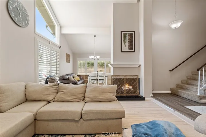 Shot from front window towards living and dining area.