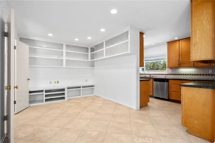 Family room looking into kitchen