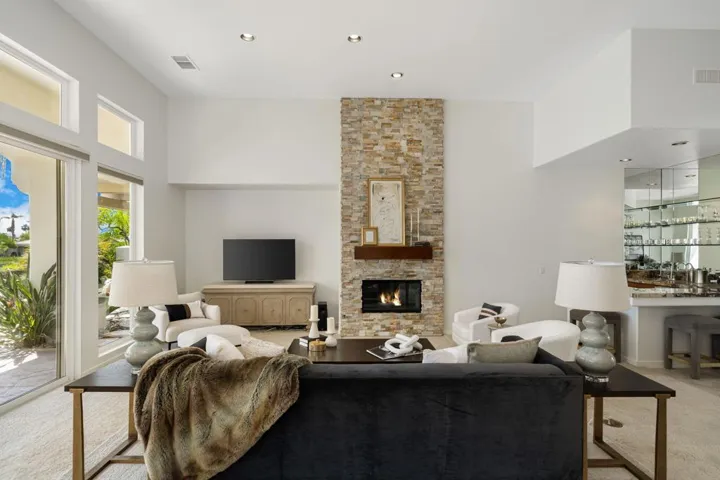 STACKED STONE FIREPLACE