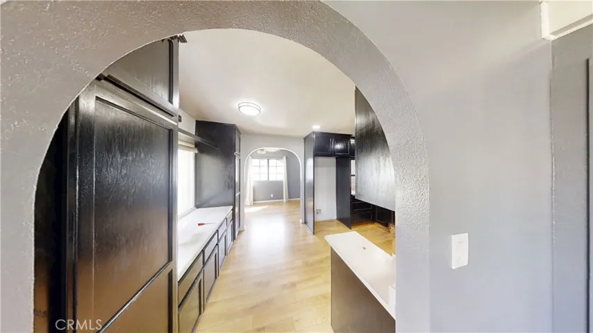 Kitchen view from family room arch