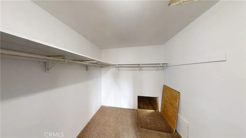 Master bedroom closet with entrance to basement