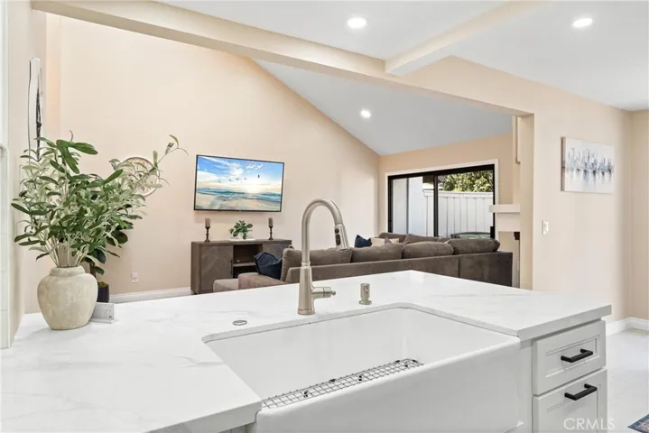 Farm sink with view of Great Room!