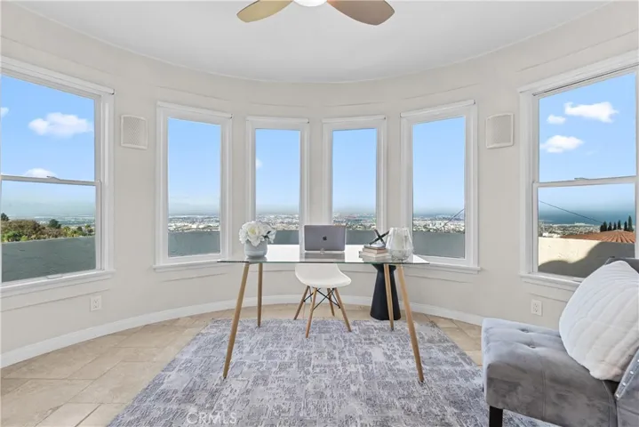 Bedroom #2 is highlighted by the stunning views from the large circular bedroom with commanding views of Southern California.