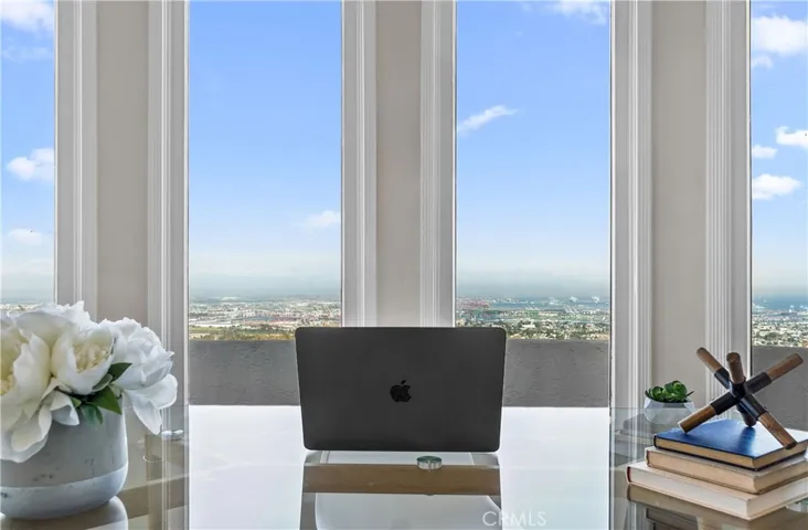 Bedroom #2 is highlighted by the stunning views from the large circular bedroom with commanding views of Southern California.