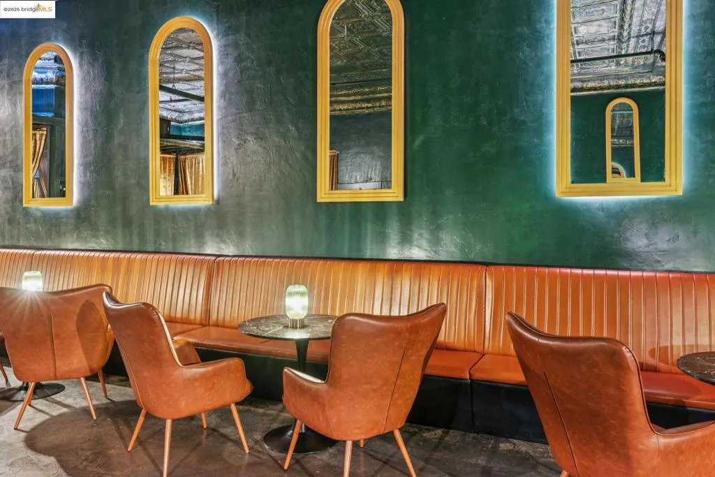Dining space with a textured wall