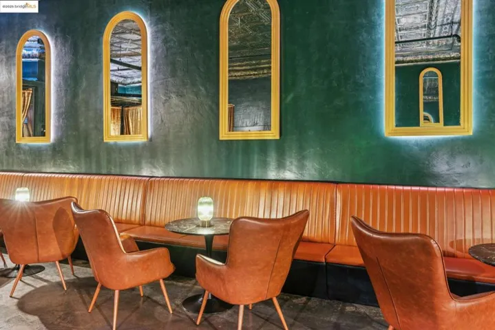 Dining space with a textured wall