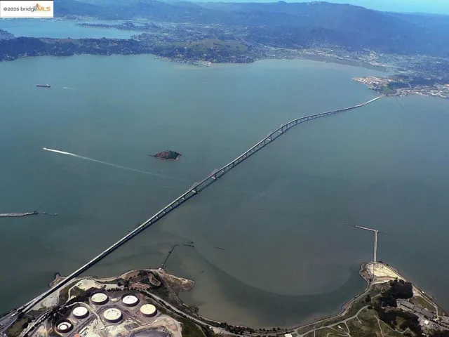 Aerial view of a nearby body of water