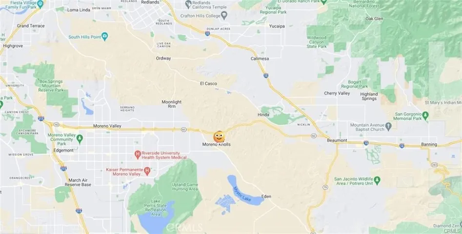 Zoomed out view - smiley face shows location of property