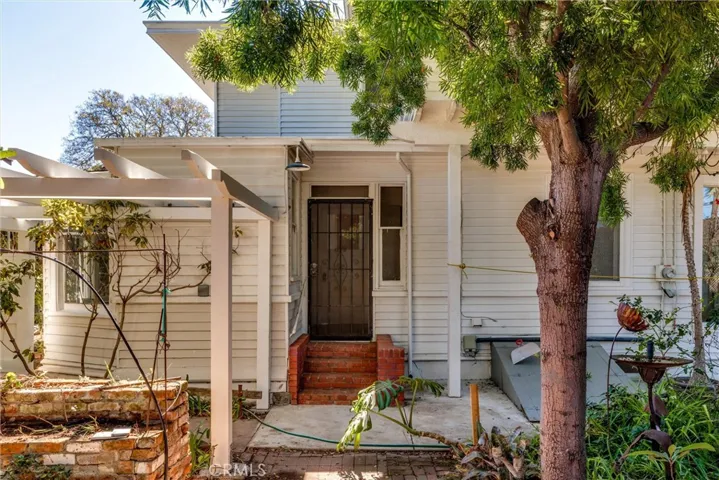 Back of house.  The screened door leads to the kitchen and breakfast room.  Cellar doors to basement on right.
