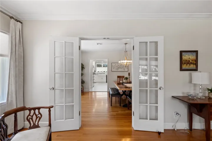 Double doors to dining and kitchen areas