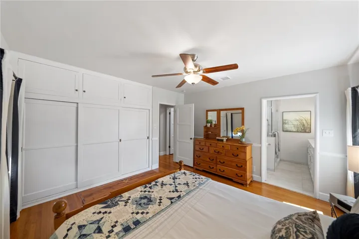 Primary room with view to the remodeled bathroom