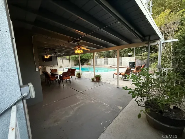 Oversized covered patio with ceiling fans