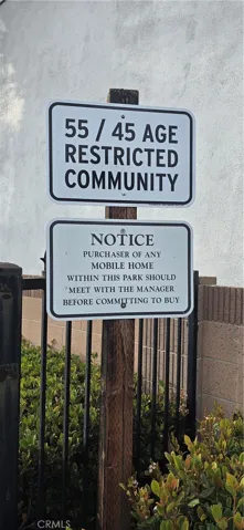 Sign displayed at entry a 55/45 age restricted community