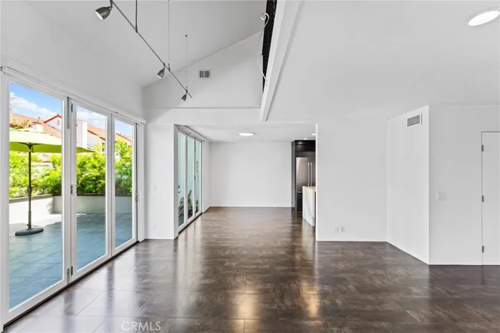 Accordion doors in the living and dining areas.