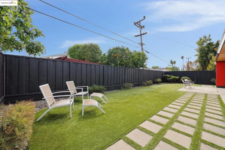 Fenced backyard featuring a patio area
