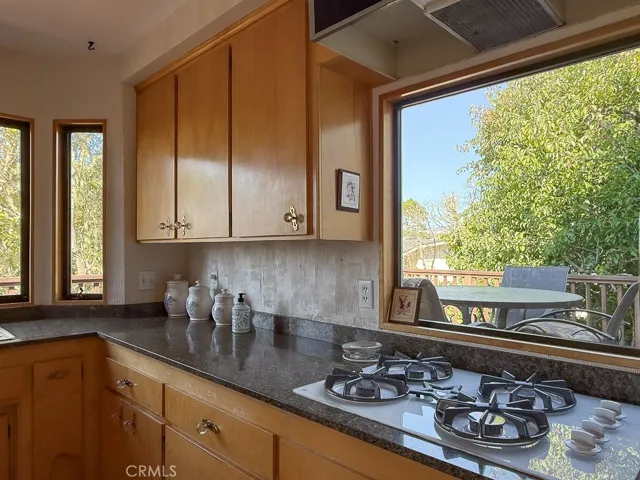 Looking out the Large picture window to backyard while cooking