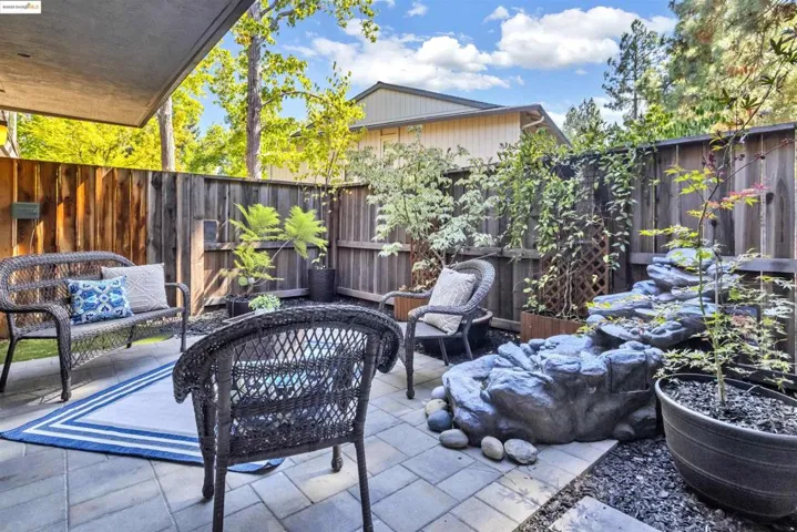 Fenced backyard with a patio area