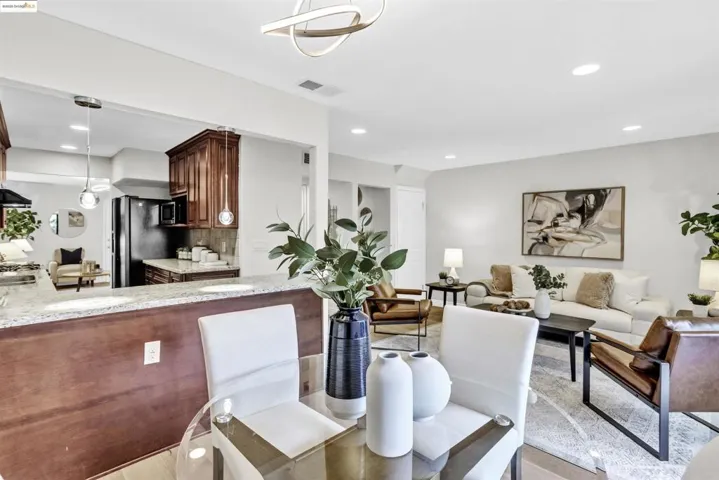 Dining area with recessed lighting