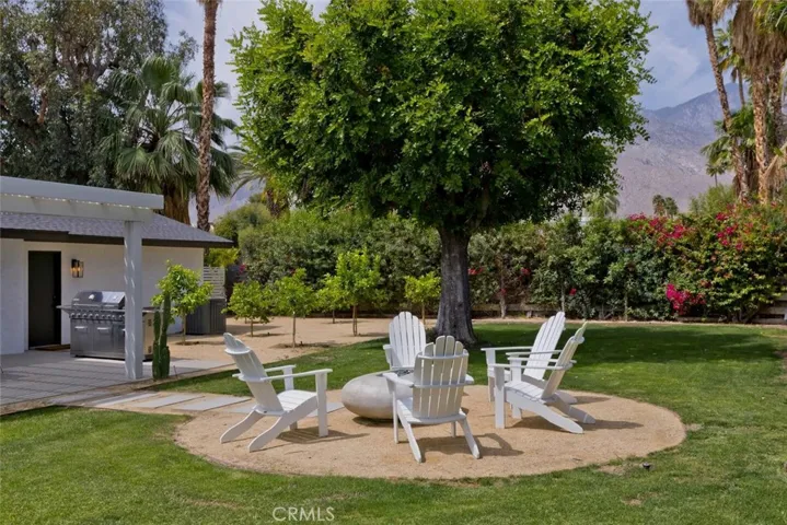 firepit and citrus trees