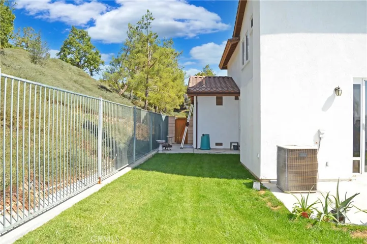 Nice-Sized Backyard with Concrete Patio, Lush Lawn, Vinyl Fencing by Neighbors & Wrought Iron Fencing to Enjoy Green Space Views to North