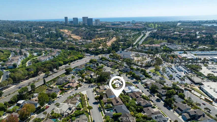 Jamboree runs through this photo past Fashion Island on to Balboa Island and the coast.