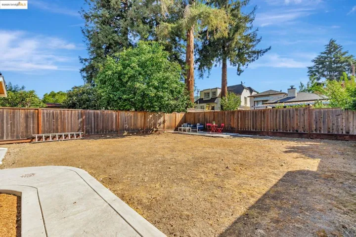 Fenced backyard with a patio