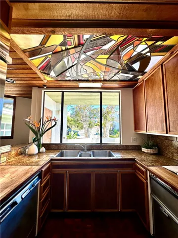 Detail of Mogens Abel Stained glass above kitchen
