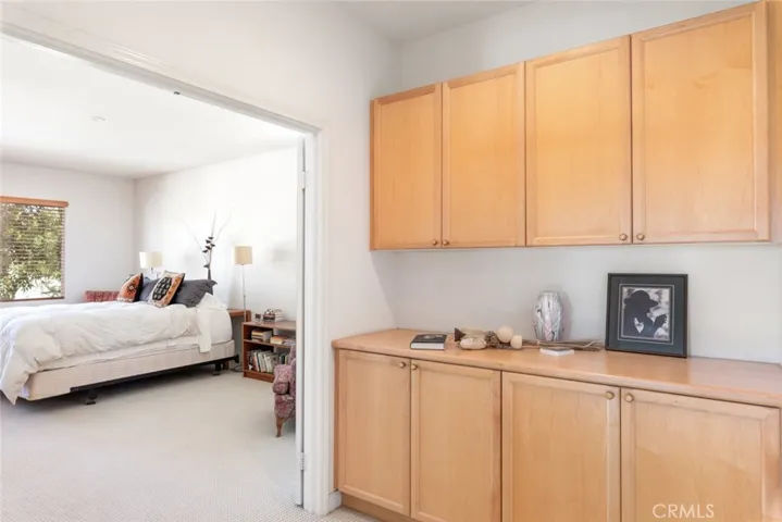 Generous built-in linen cabinets