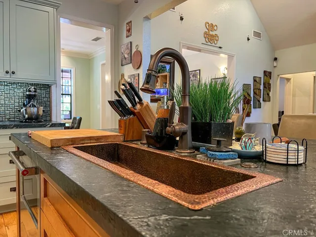 Copper vegetable sink in island