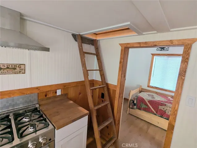 Ladder to attic 
Cabinet is on wheels to be able to access attic