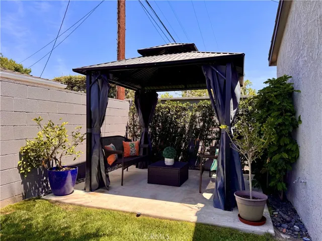 Gazebo with lush foliage